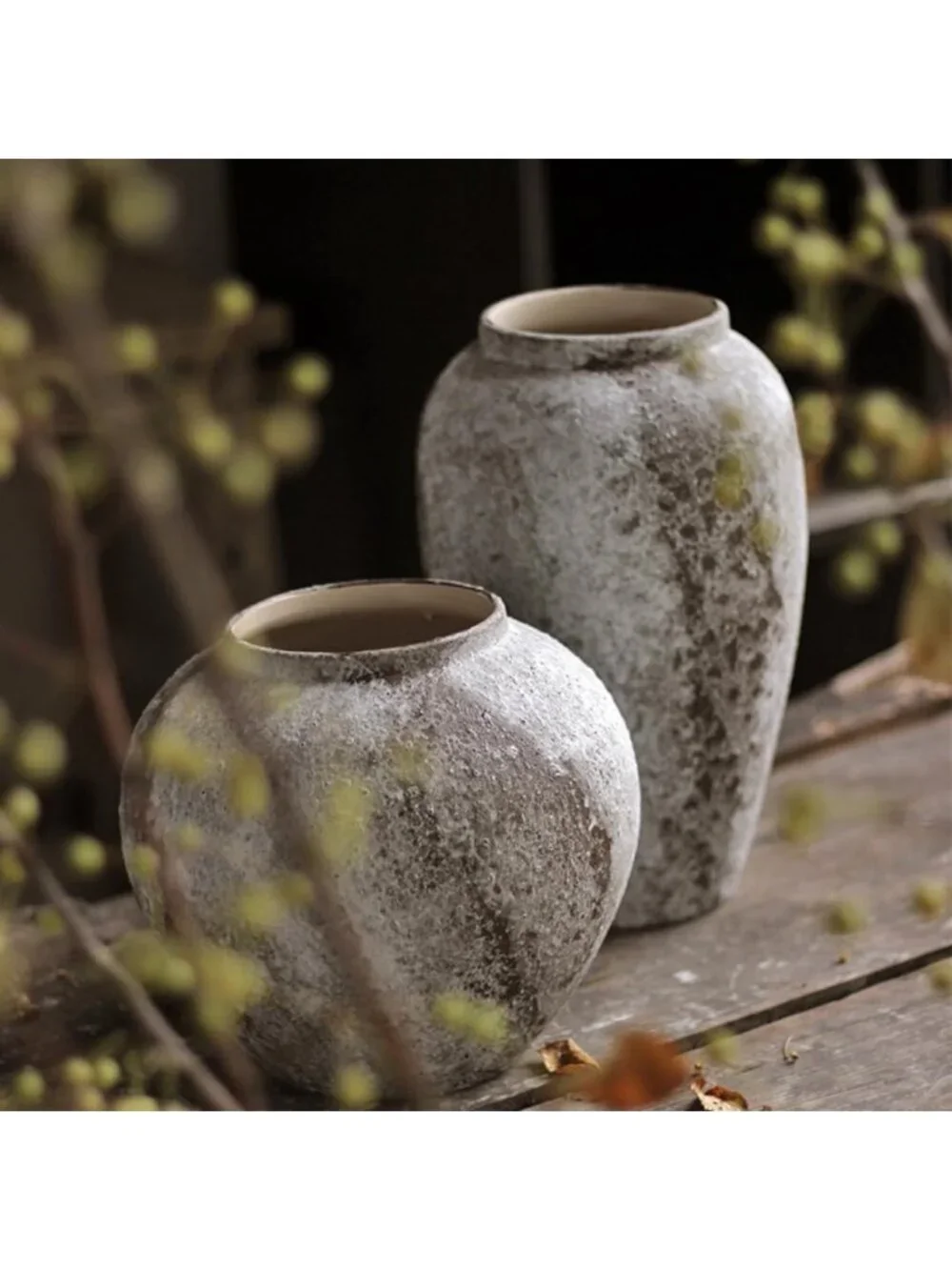 Rustic Tall Ceramic Floor Vase - Vintage Farmhouse Decor for Living Room
